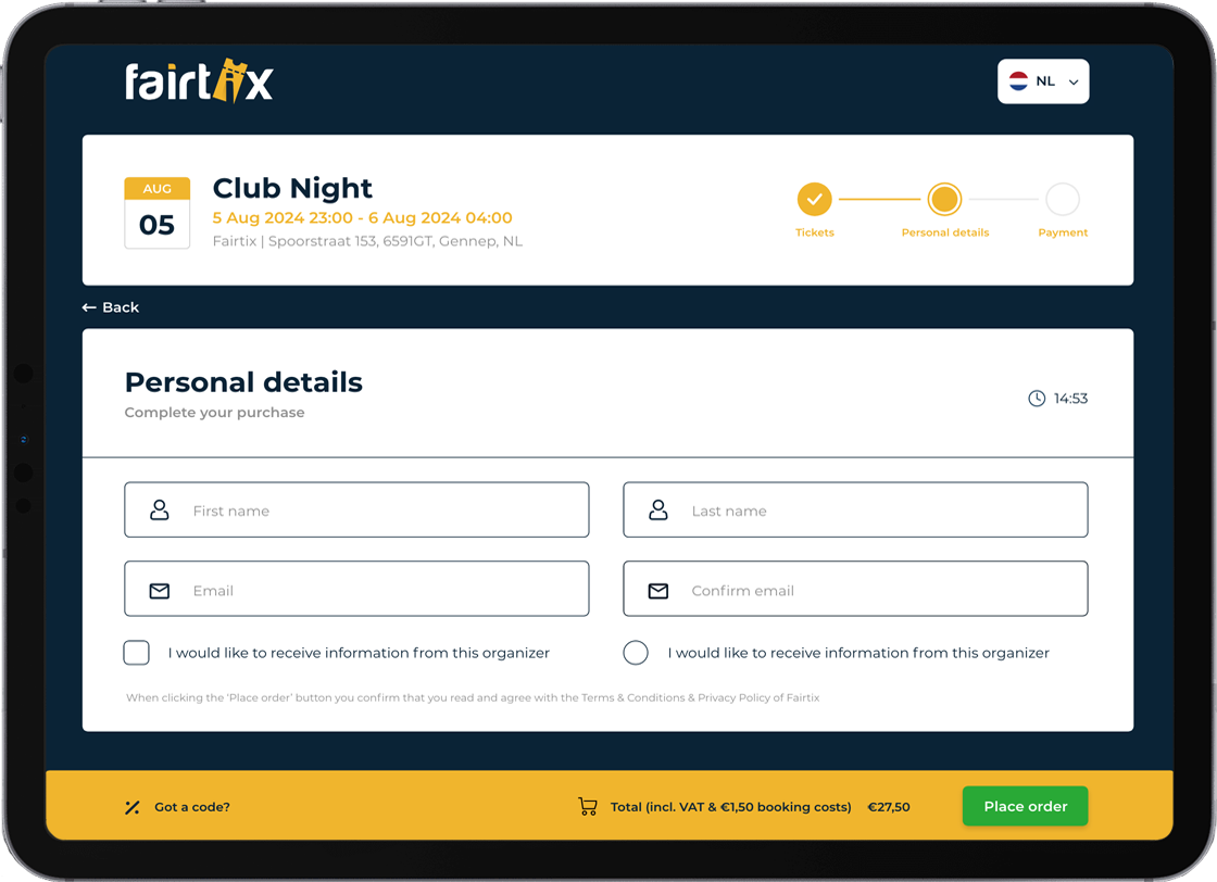 ticketshop persoonlijke gegevens